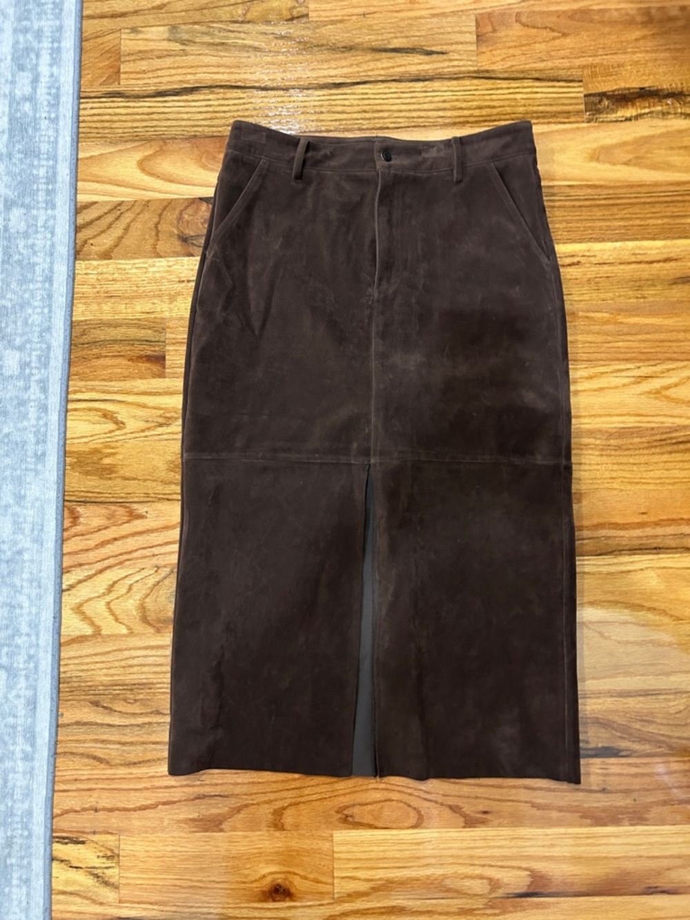 Mod Ref Dark Brown Faux Suede Pencil Skirt with Front Vent